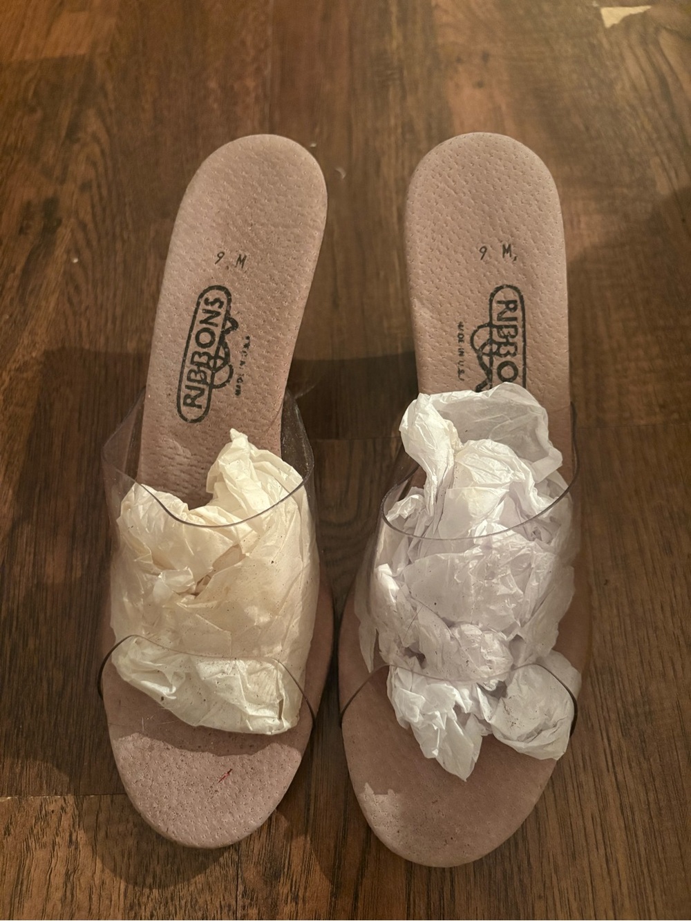 Clear Strap Mules in Beige